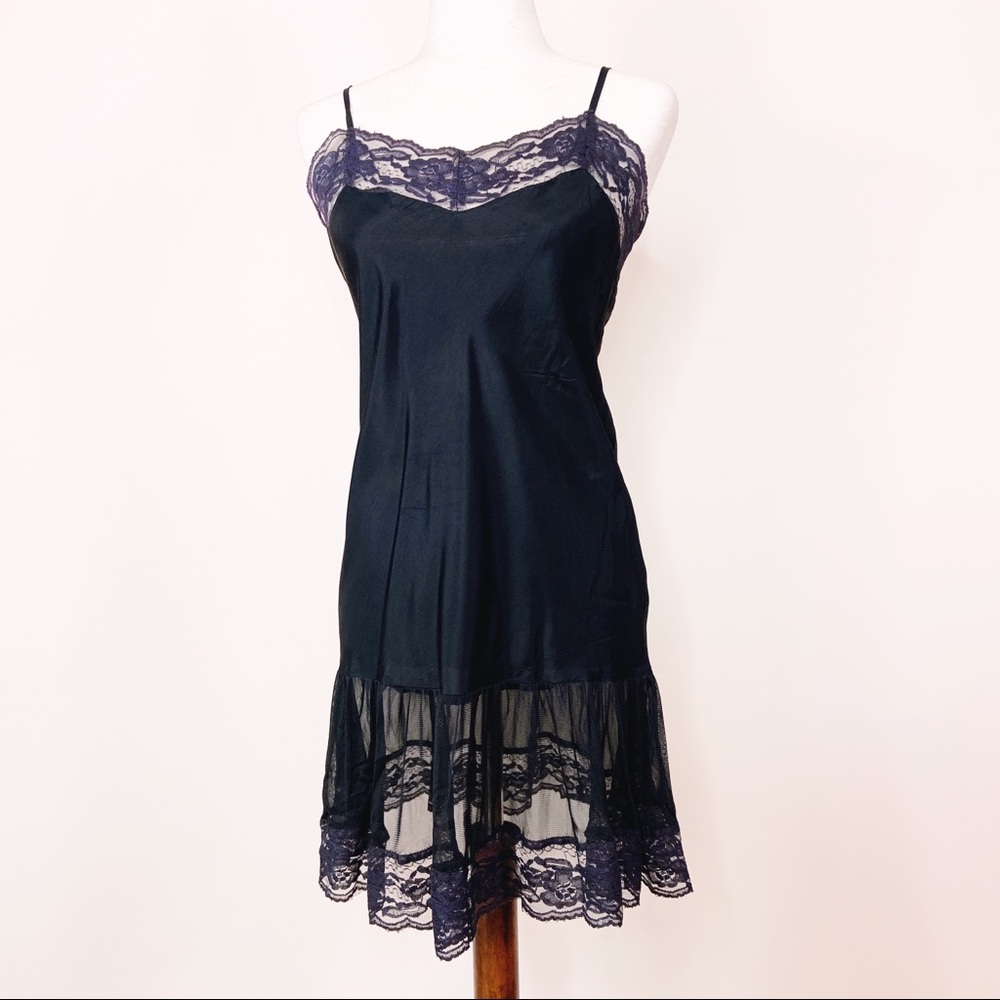 ANTHRO ZEHAVALE Black Lace Ruffled Slip Dress 4